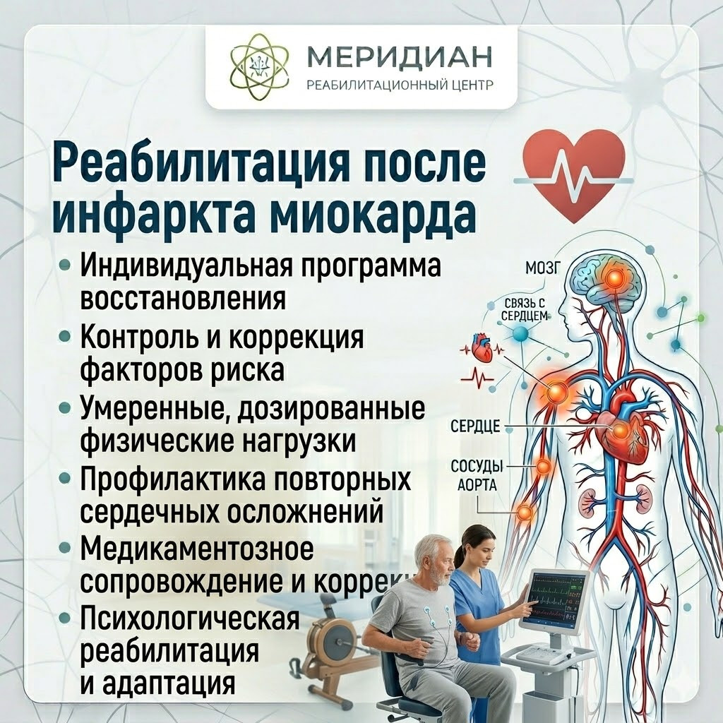 Реабилитация после инфаркта миокарда в Краснодаре Реабилитация после инфаркта миокарда в центре Меридиан
