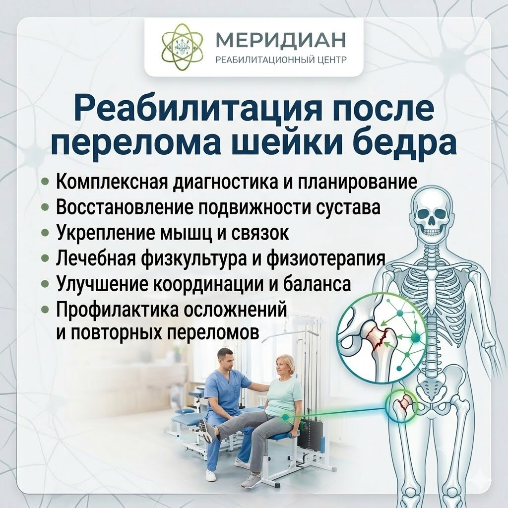 Реабилитация после перелома шейки бедра в Краснодаре Реабилитация после перелома шейки бедра в центре Меридиан