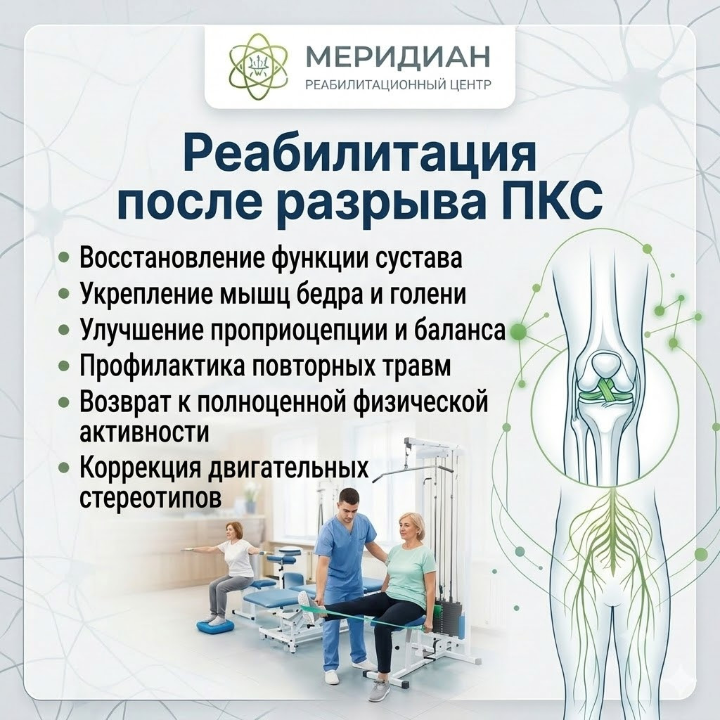 Реабилитация после разрыва ПКС — центр Меридиан, Краснодар Реабилитация после разрыва ПКС в центре Меридиан