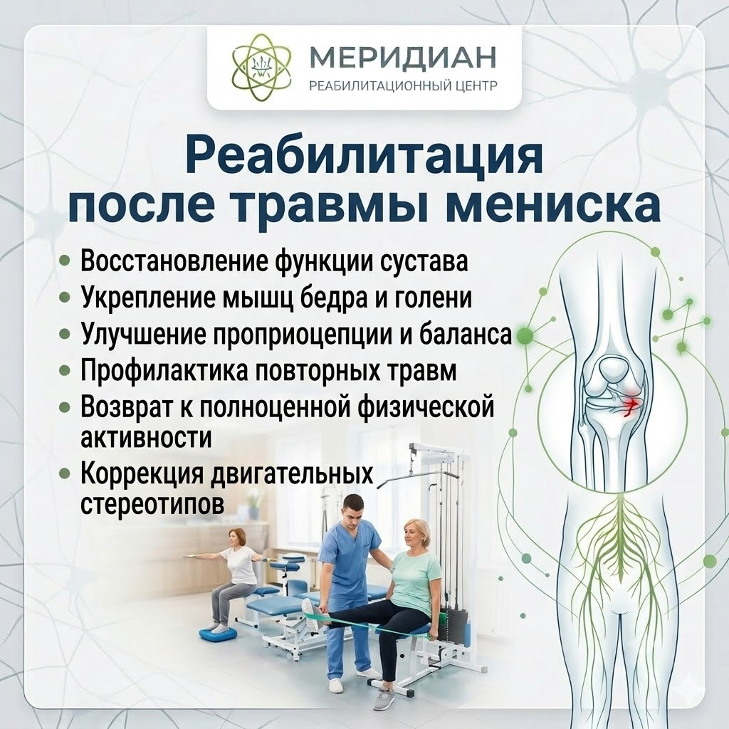 Реабилитация после травмы мениска в центре Меридиан