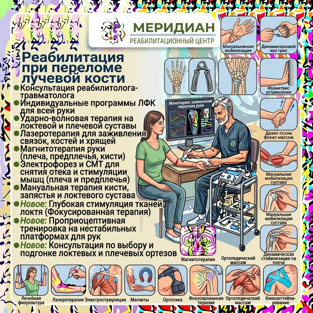 Реабилитация после перелома лучевой кости в Краснодаре Реабилитация после перелома лучевой кости в центре Меридиан