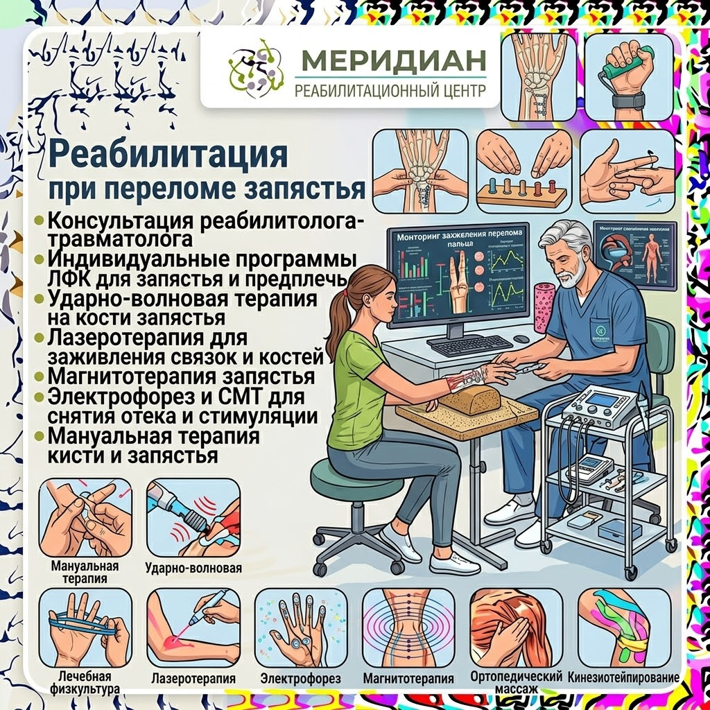 Реабилитация после перелома запястья в центре Меридиан